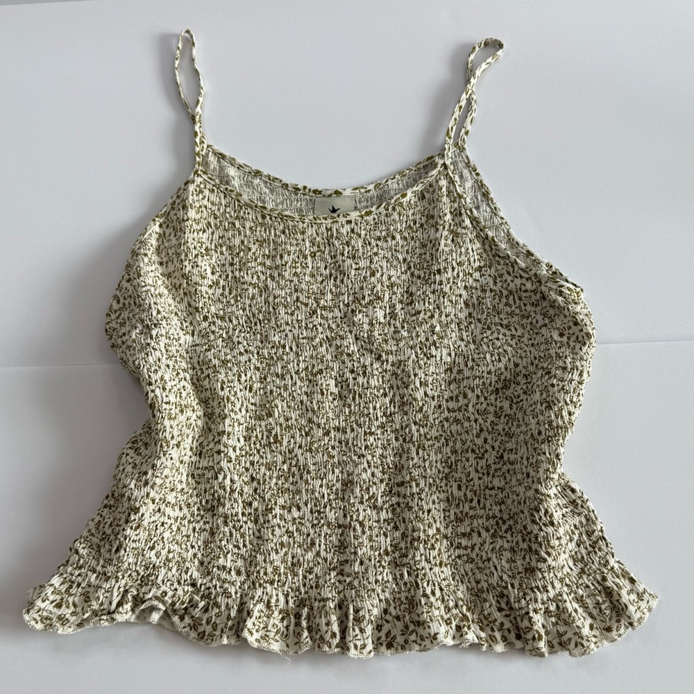Women's olive green Green Smocked Ruffled Camisole by Paper Crane, size small